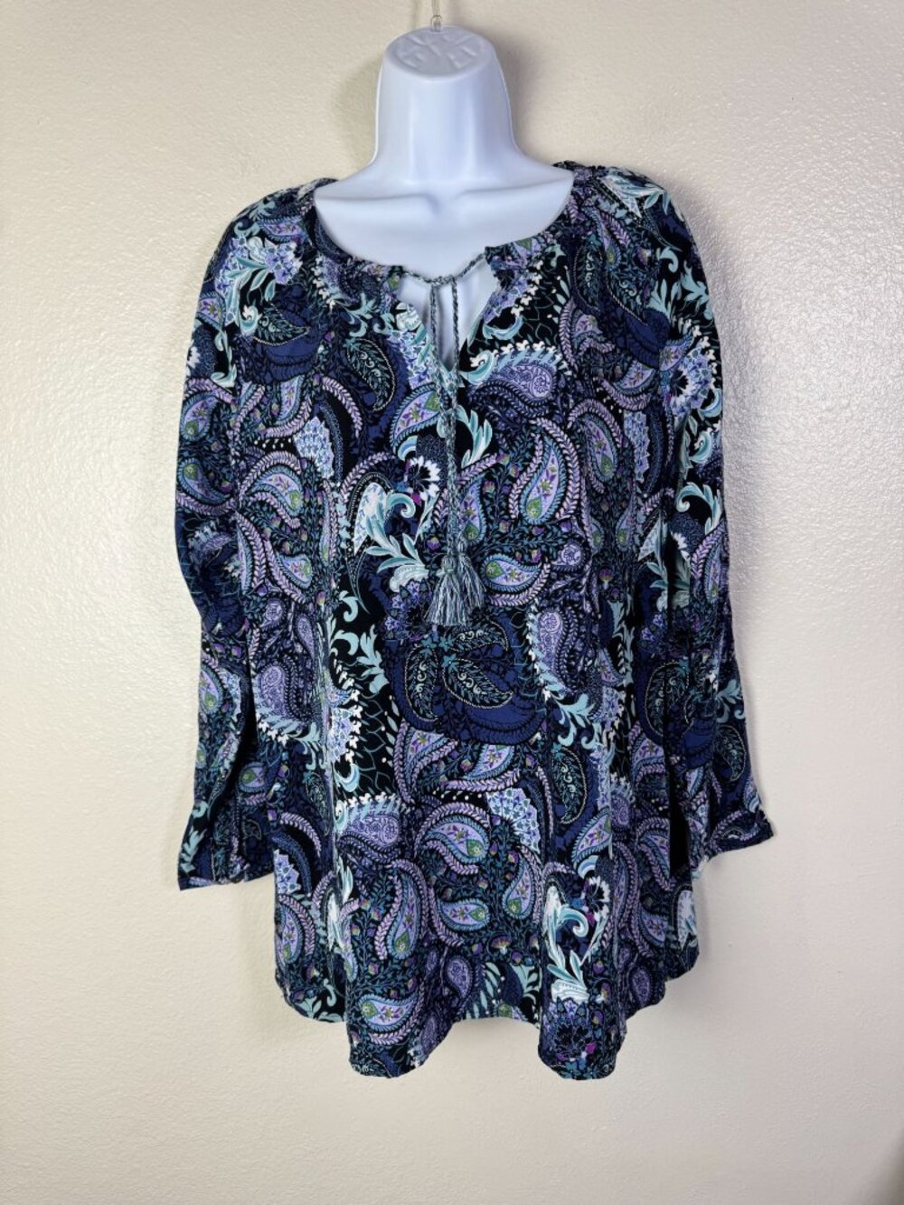 J. Jill Paisley Long Sleeve Tunic Top Women Size Medium Boho Peasant Lightweight